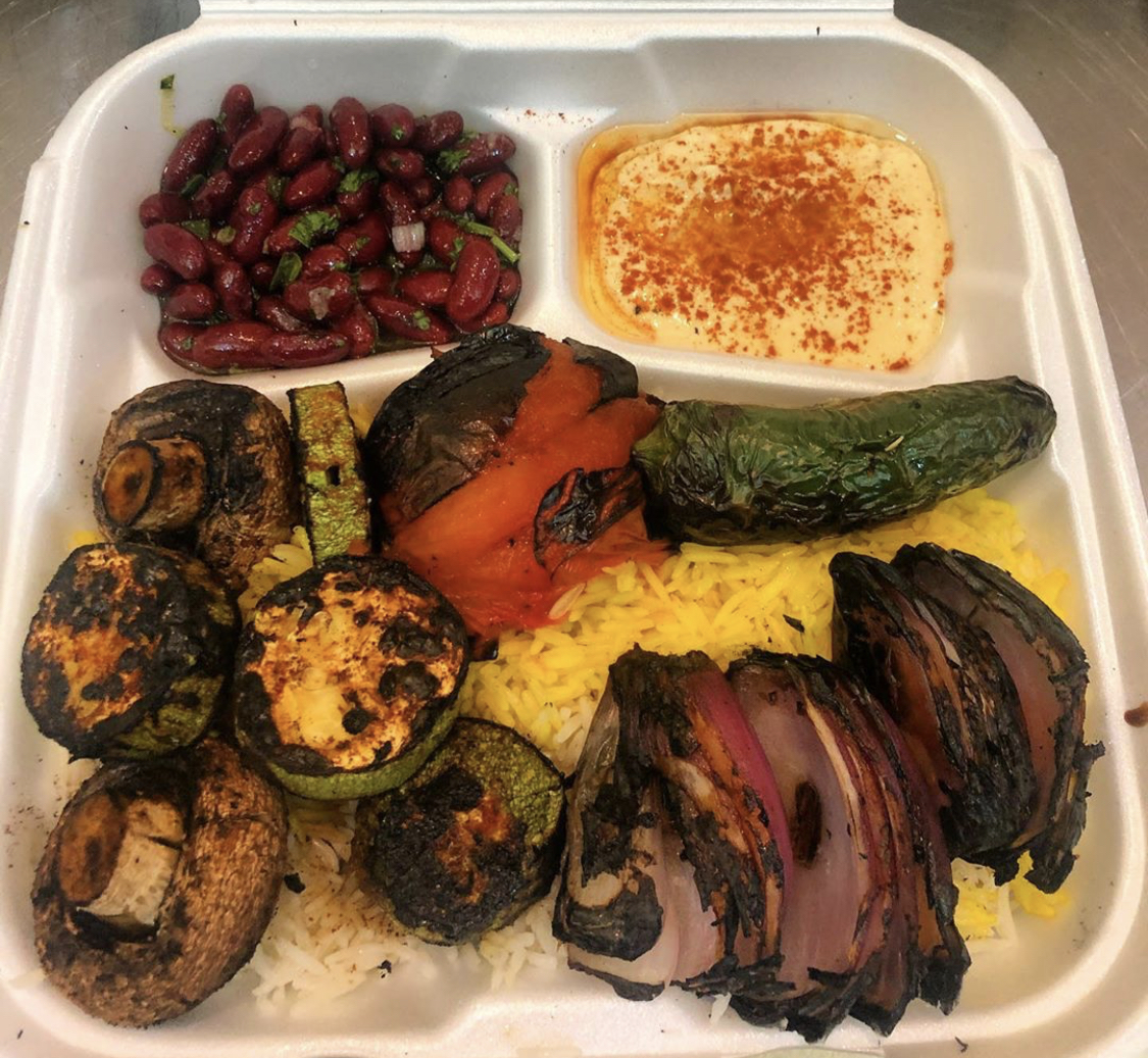 Order 17. Vegi Kabob with Rice food online from Dream Kabob House store, Los Angeles on bringmethat.com