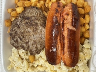 Order Hamburger-Red Hotdog Plate food online from Arthur Jaxon Slice & Scoop store, Rochester on bringmethat.com