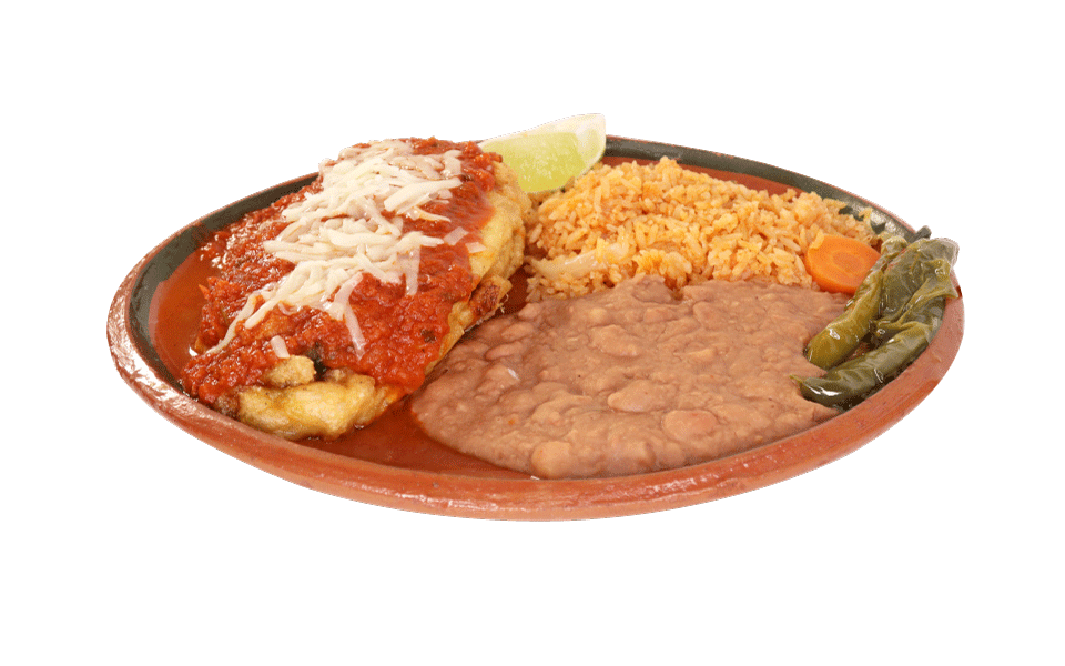 Order  ONE CHILE RELLENO COMBO WITH RICE AND BEANS food online from La Mejor store, Farmersville on bringmethat.com