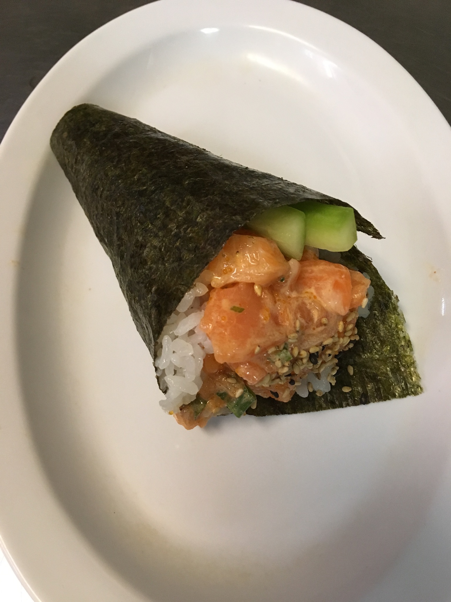 Order Salmon Hand Roll (1pcs) food online from Roll Star Sushi store, Anaheim on bringmethat.com