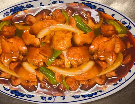 Order S14. Bourbon Chicken food online from Red Apple Chinese Restaurant store, Waterloo on bringmethat.com