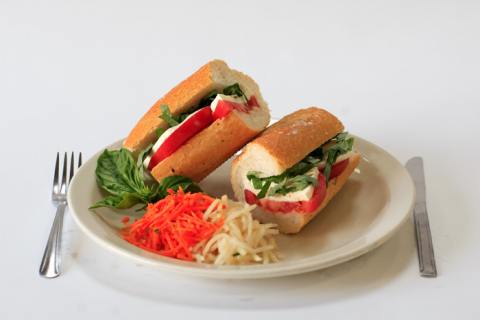 Order Fresh Mozzarella, Tomato & Basil Sandwich food online from Cocola Bakery store, Redwood City on bringmethat.com