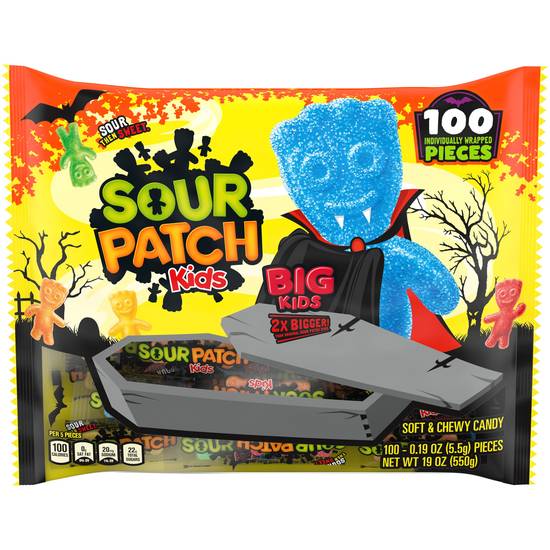 Order SOUR PATCH KIDS BIG Soft & Chewy Halloween Candy, 19 oz, (100 Total Trick or Treat Bags) food online from CVS store, WAYNE on bringmethat.com