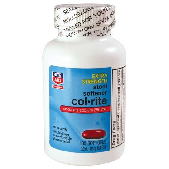 Order Rite Aid Col Rite Stool Softener Softgels 250mg Extra Strength (100 ct) food online from Rite Aid store, Greenville on bringmethat.com