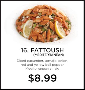 Order 16. Fattoush (Mediterranean) food online from Mystic Grill store, La Mesa on bringmethat.com