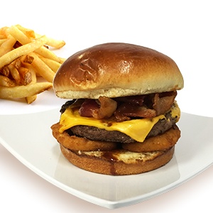 Order Western Bacon BBQ Cheeseburger food online from Pizza Man store, North Hollywood on bringmethat.com