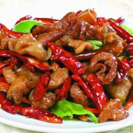 Order Dry Sauteed Pork Intestine with Dried Red Chili Pepper干煸肥肠 food online from Chuanyu Fusion store, Oklahoma City on bringmethat.com