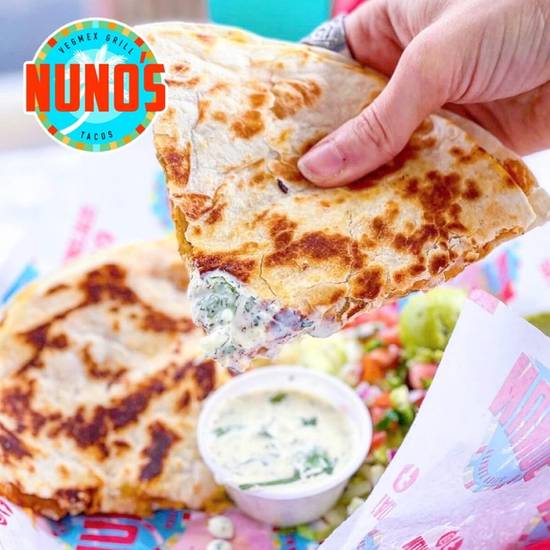 Order FISHLESS QUESADILLA PLATE food online from Nuno's Tacos & Vegmex Grill store, Dallas on bringmethat.com