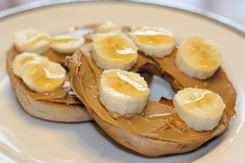 Order Bagel with Peanut Butter, Banana & Honey food online from Six Corners Café store, North Bergen on bringmethat.com