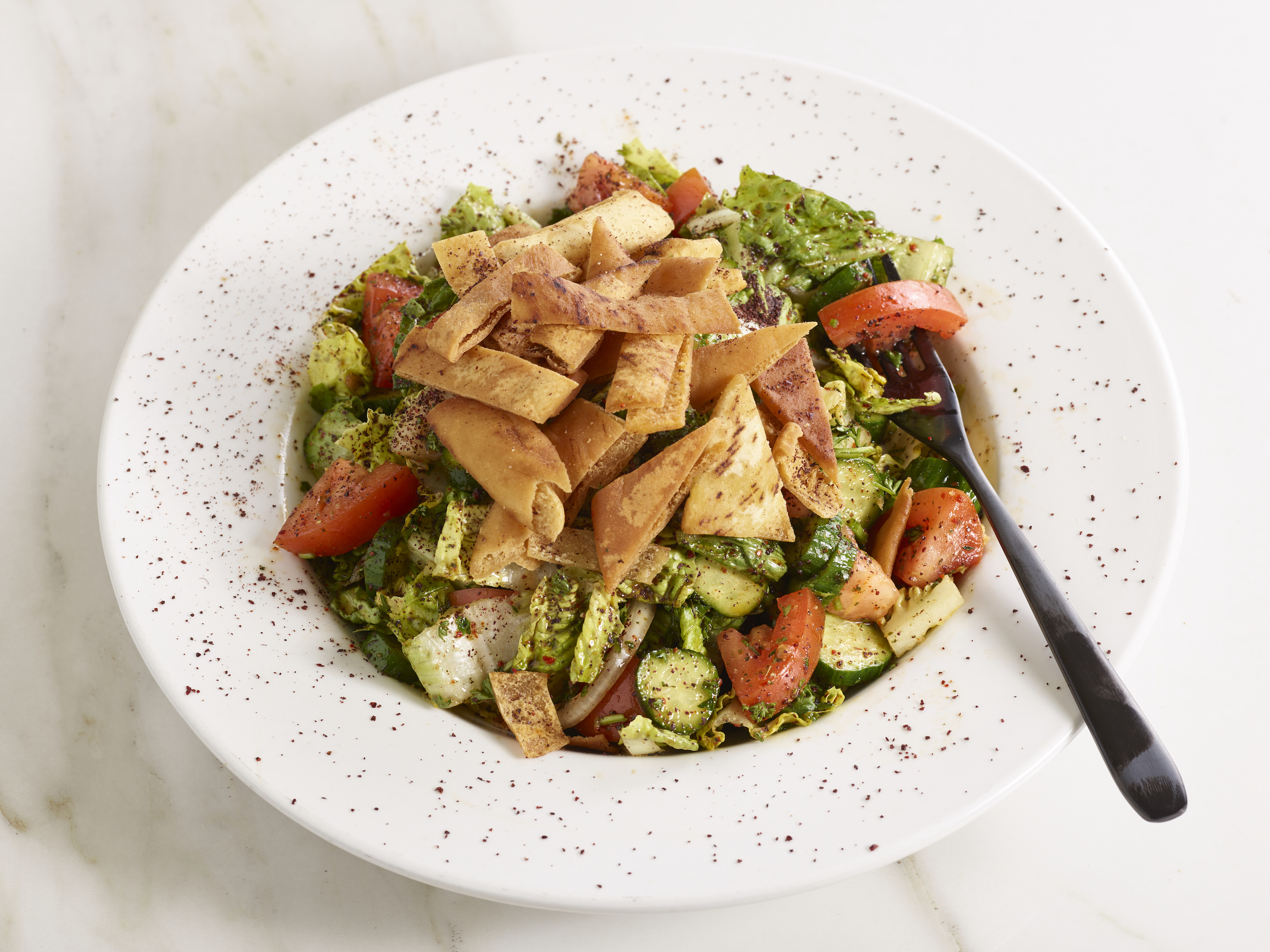 Order Fatoush Salad food online from Esso Mediterranean Bistro store, Encino on bringmethat.com