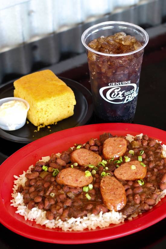 Order Red Beans & Rice w/ Corn Bread food online from Cox Bros BBQ store, Manhattan on bringmethat.com