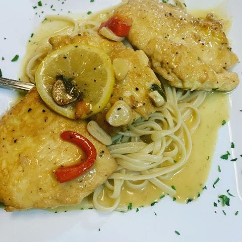 Order Chicken Francaise - Entree food online from Rudy Pizza & Italian Bistro store, Newark on bringmethat.com