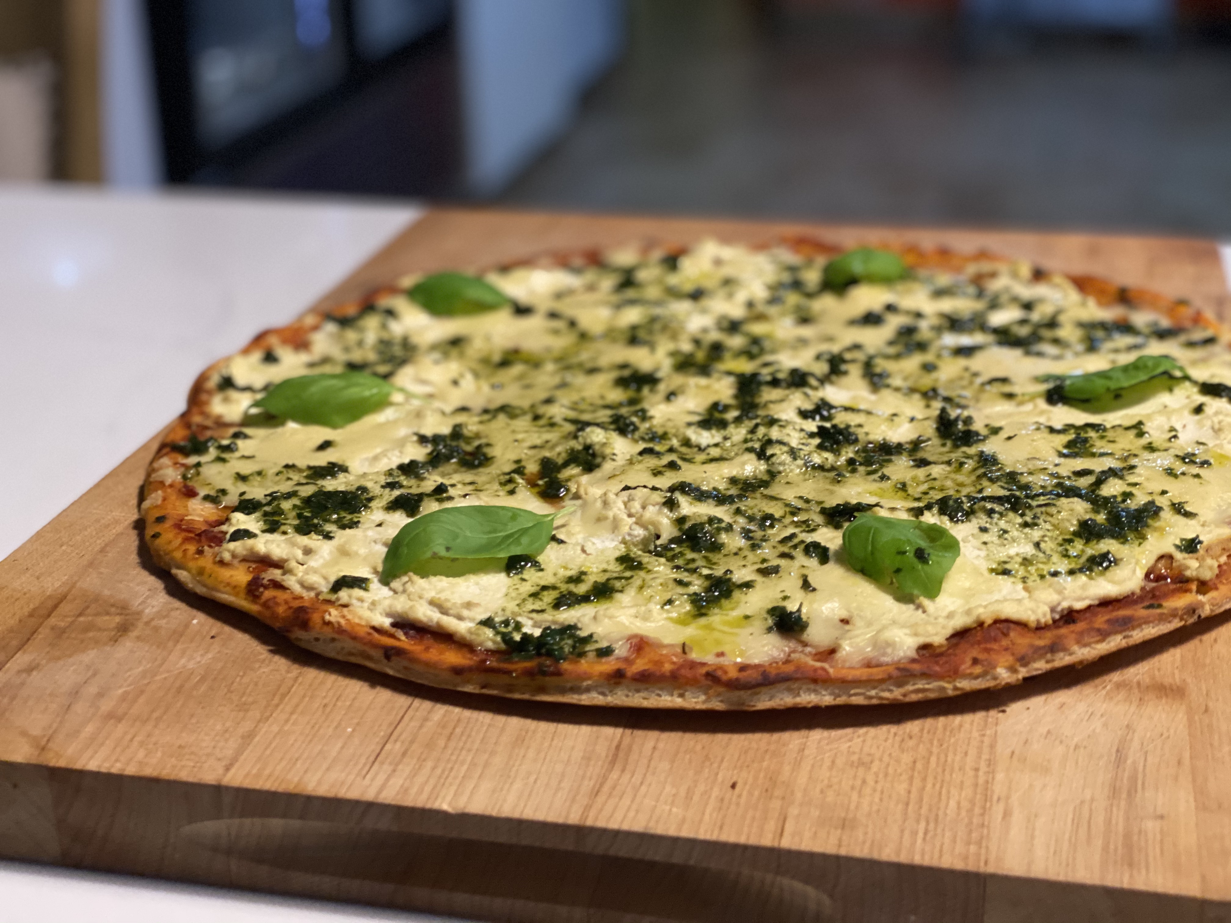 Order Large White Pizza with Basil Pesto food online from Freakin’ Vegan store, Prospect Park on bringmethat.com
