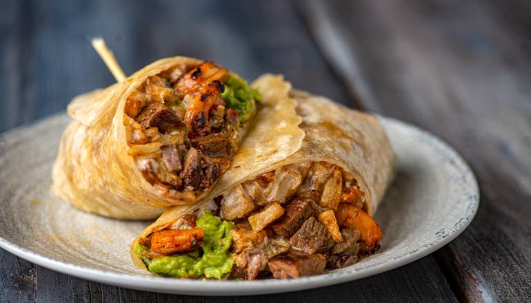 Order Surf & Turf Burrito food online from Ori'Zaba's Scratch Mexican Grill store, Las Vegas on bringmethat.com
