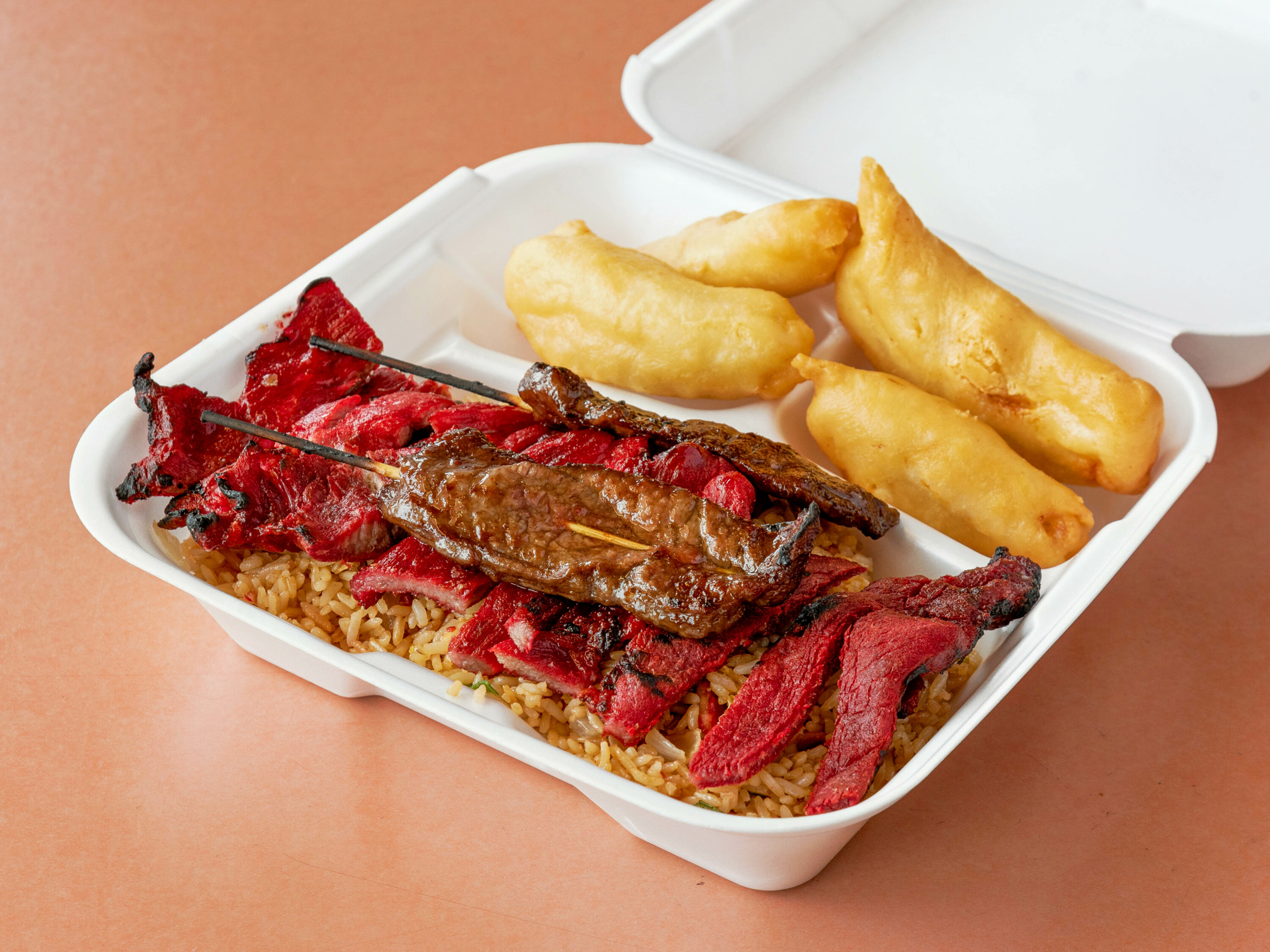 Order H4. Chicken Fingers, Boneless Spare Ribs and Teriyaki Beef Combo Plate food online from May S Cafe Chinese Food store, Medford on bringmethat.com