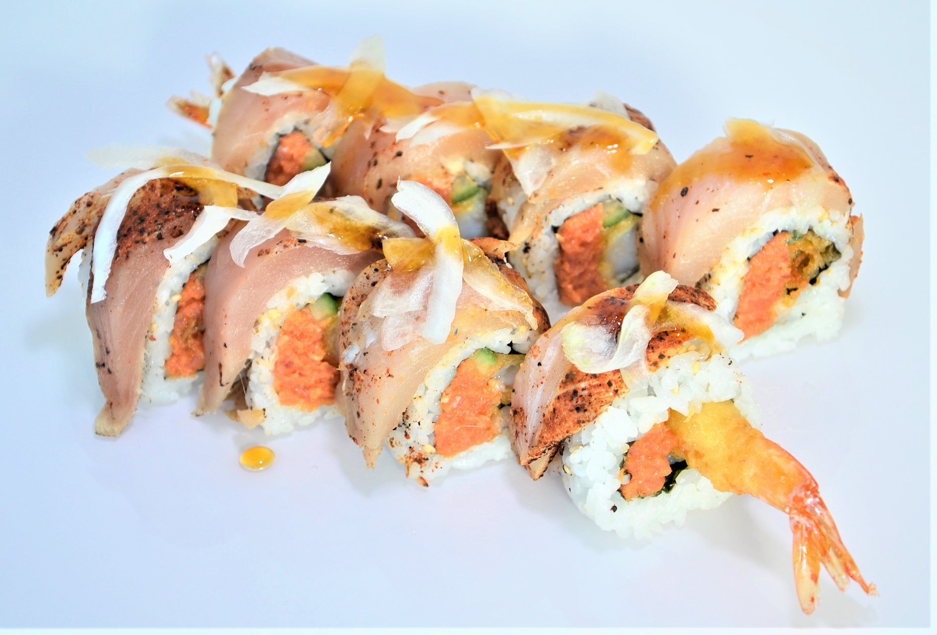 Order Krispy Spicy Albacore Roll food online from Roll It Sushi store, Newport Beach on bringmethat.com