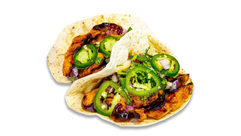 Order GENERAL TSO'S CRISPY CHICKEN TACOS (3) food online from Bubbakoo's Burritos store, Toms River on bringmethat.com