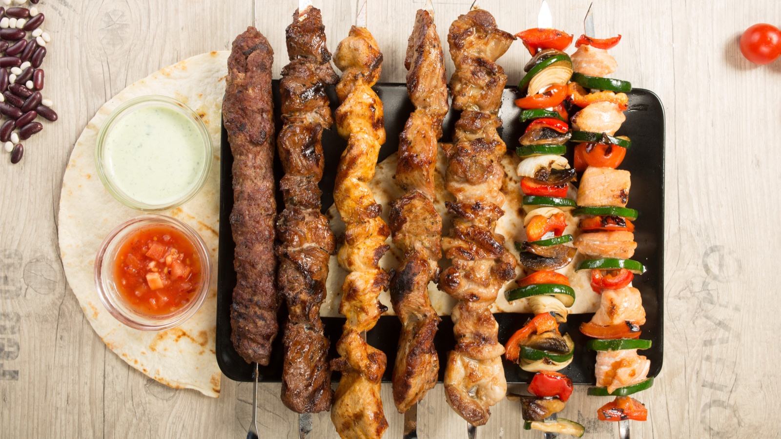 Order Three Combo Kabob Plate food online from Halal Chicken Gyros Co store, Fremont on bringmethat.com