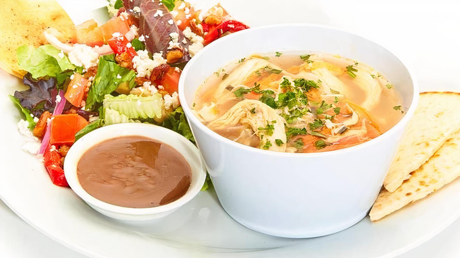 Order Greek Lemon Chicken Soup with Mediterranean Salad food online from Taziki Cafe store, Tuscaloosa on bringmethat.com
