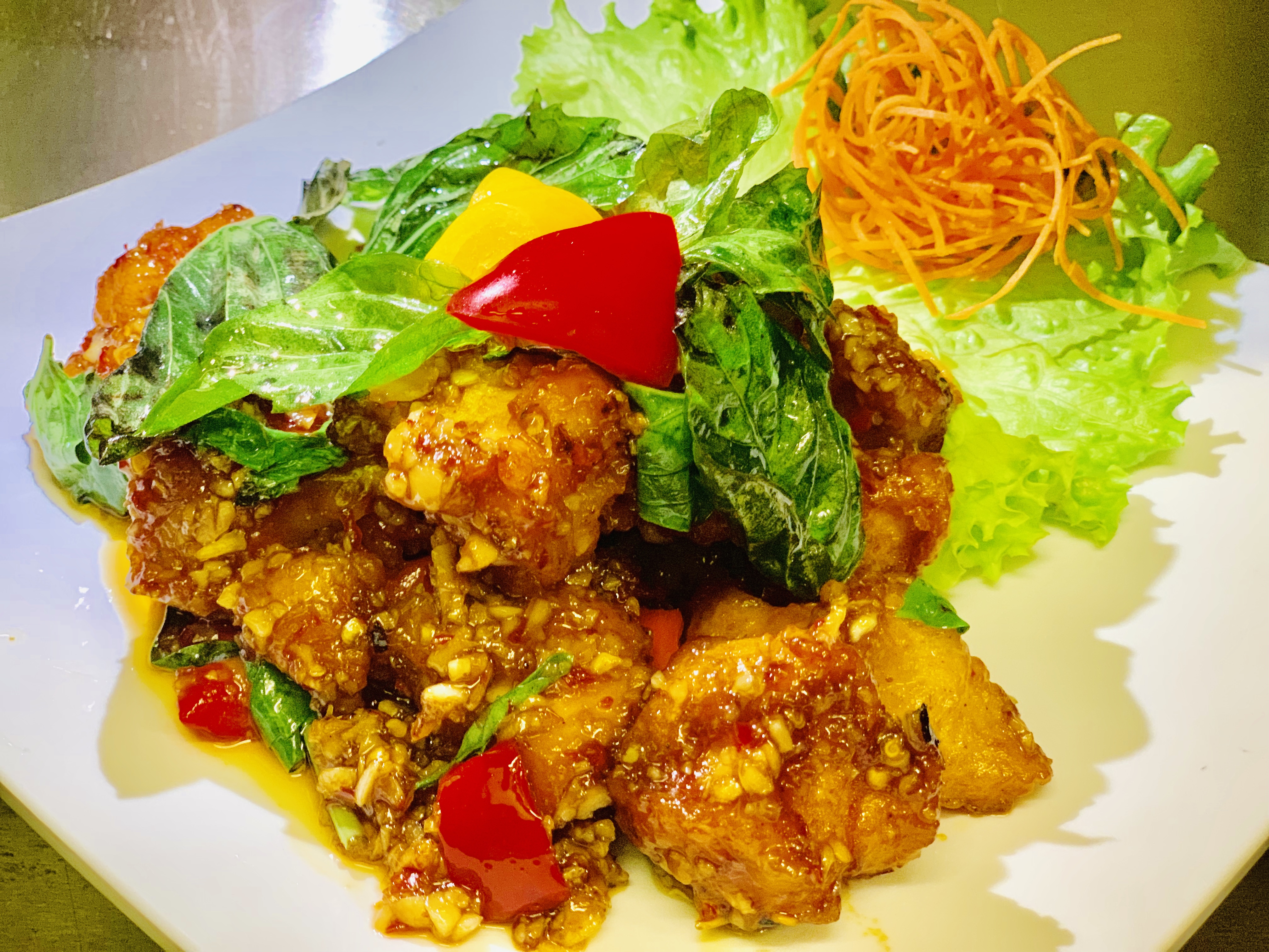 Order Crispy Chicken Kaprow food online from Kao Thai store, Silver Spring on bringmethat.com