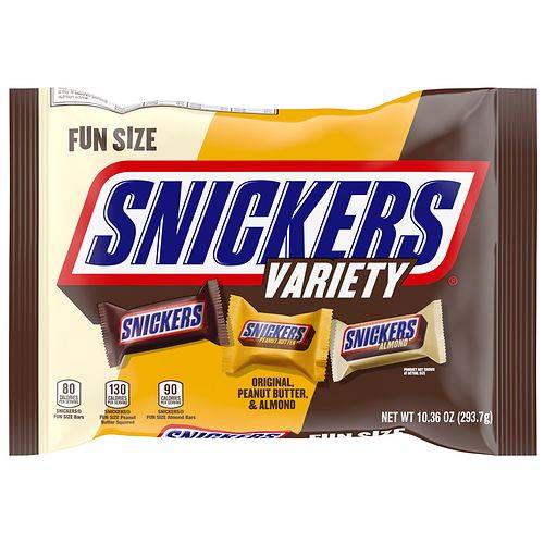Order Snickers Original, Peanut Butter & Almond Fun Size Halloween Chocolate Bars, Small Bag - 10.36 oz food online from Walgreens store, San Jose on bringmethat.com