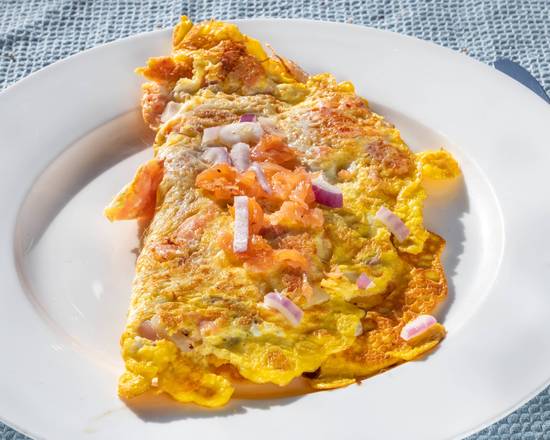 Order Lox Eggs and Onion Omelette food online from Bagel Emporium store, Chappaqua on bringmethat.com