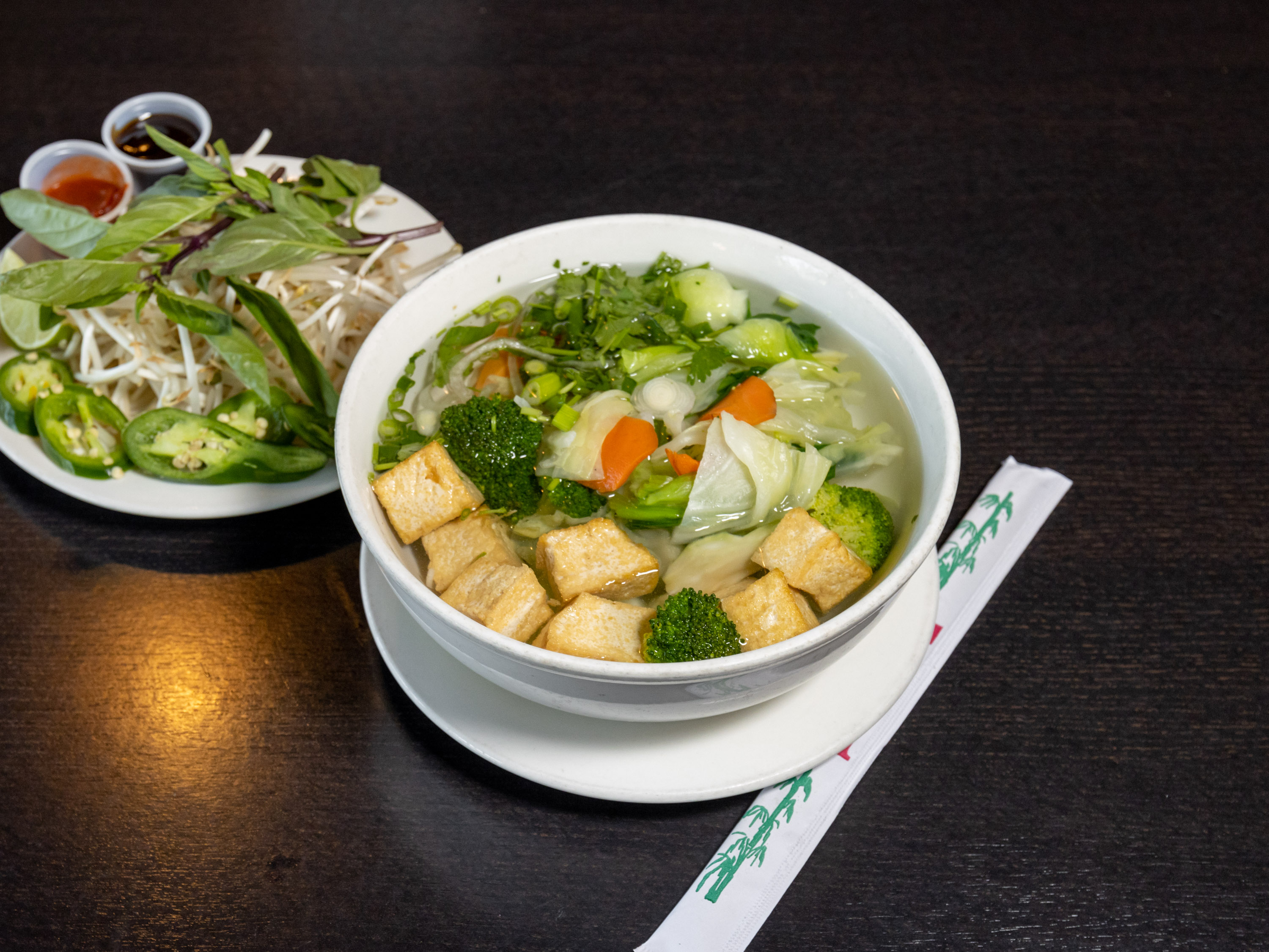 Order Veggie Tofu Pho Noodle Soup food online from Cookin Crab store, Fullerton on bringmethat.com