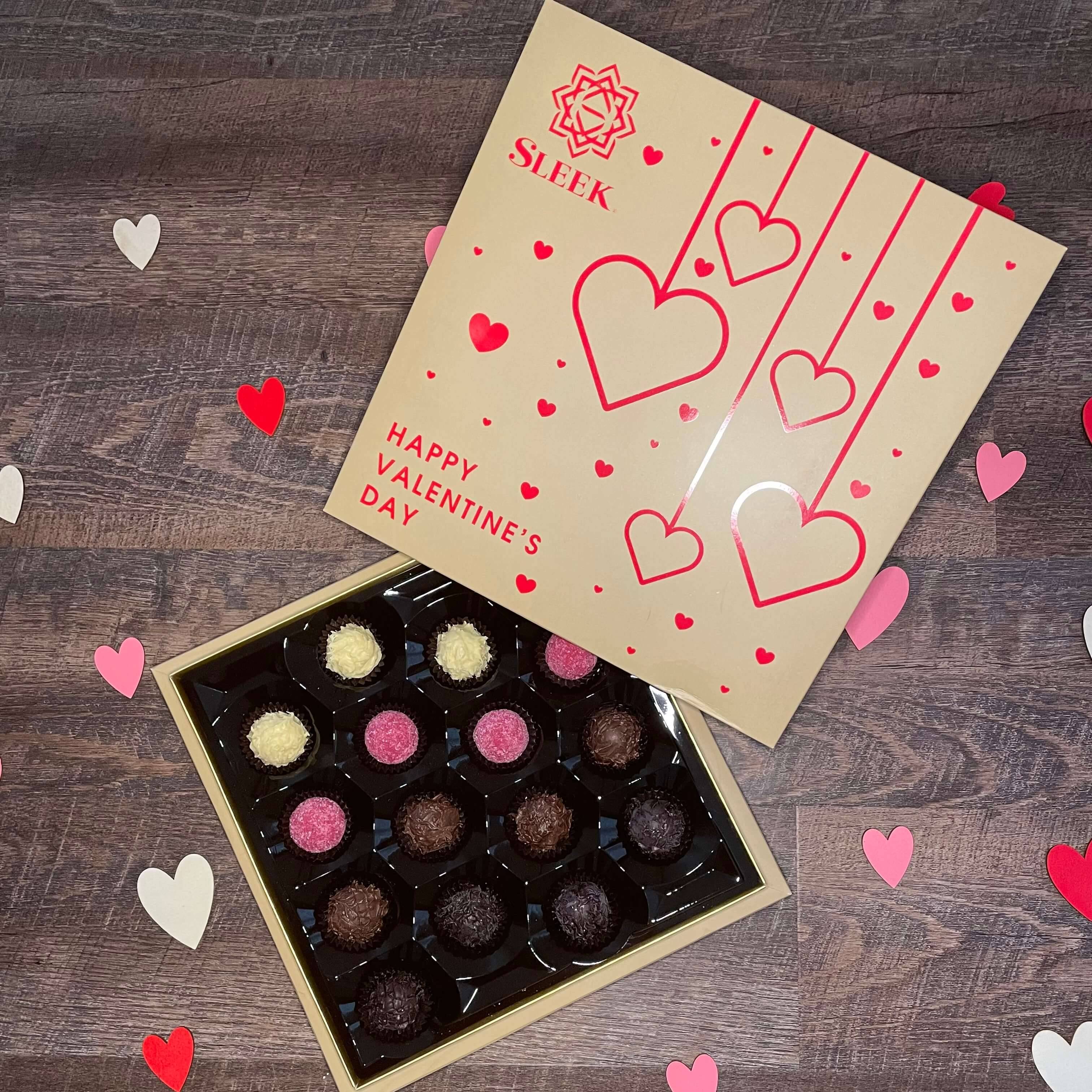 Order Valentine's Box - Beige & Red 252g food online from Sleek Chocolate store, Houston on bringmethat.com