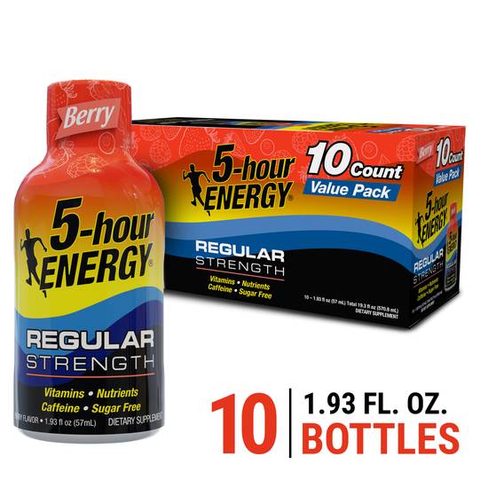Order 5 Hour Energy Regular Strength Shots, Berry Flavor (1.93 oz x 10 ct) food online from Rite Aid store, Oxford on bringmethat.com