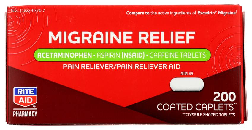 Order Rite Aid Migraine Relief Coated Caplets (200 ct) food online from Rite Aid store, EAST AURORA on bringmethat.com
