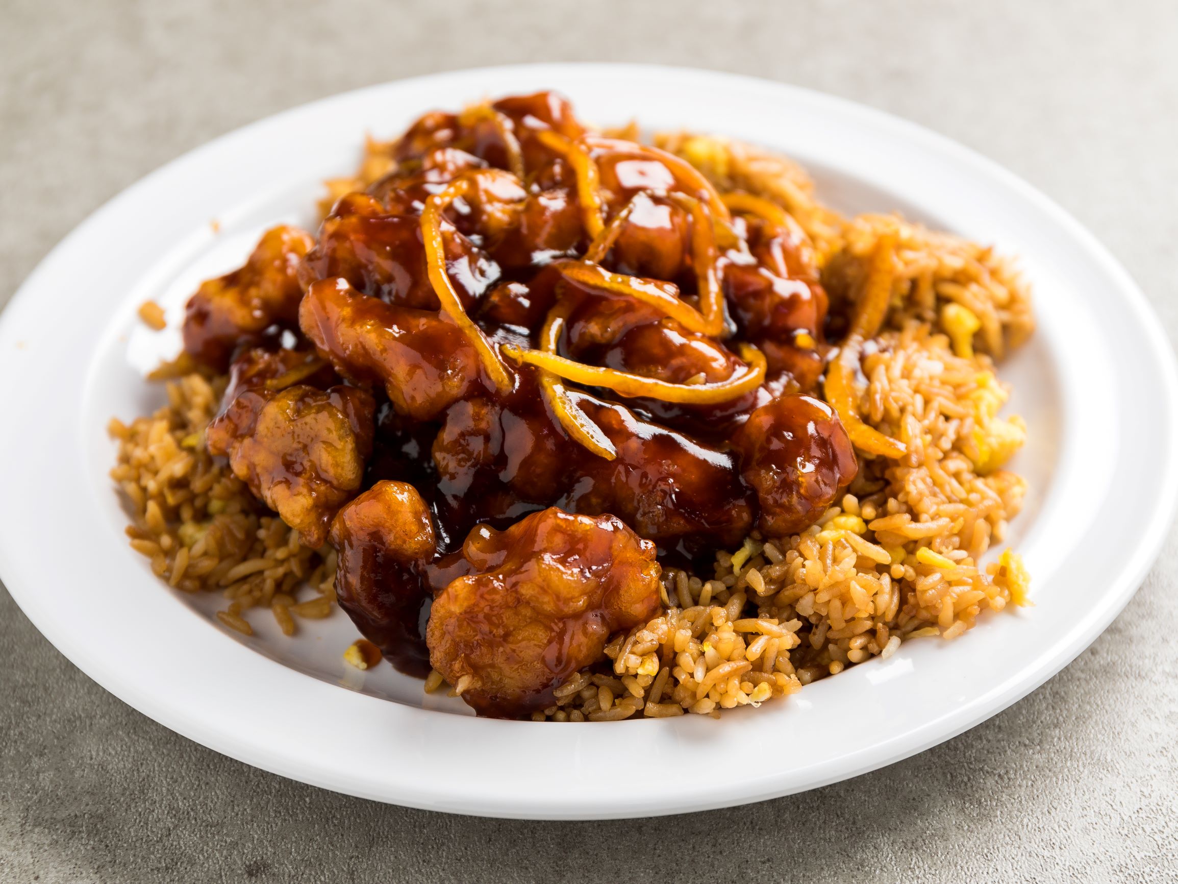 Order L11. Orange Chicken Combo food online from Lucky Lius store, Milwaukee on bringmethat.com