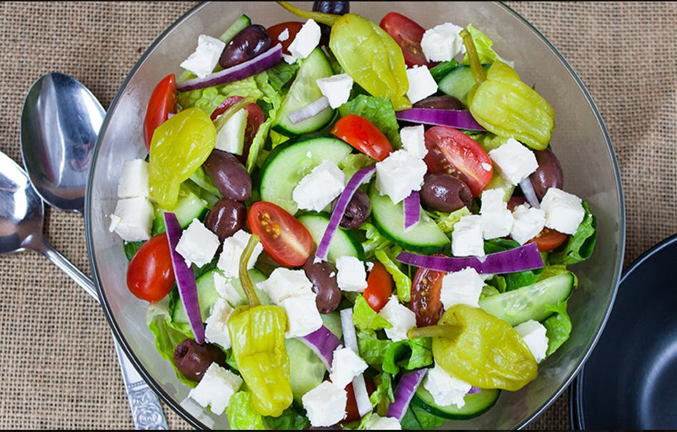 Order Greek Salad - Small food online from Woodland Pizza store, Hartford on bringmethat.com