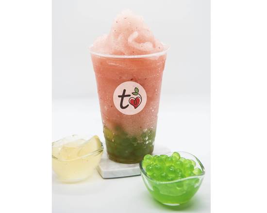 Order Strawberry Juice Slush (w/ green apple popping boba & aiju jelly) food online from Tealove store, Fontana on bringmethat.com