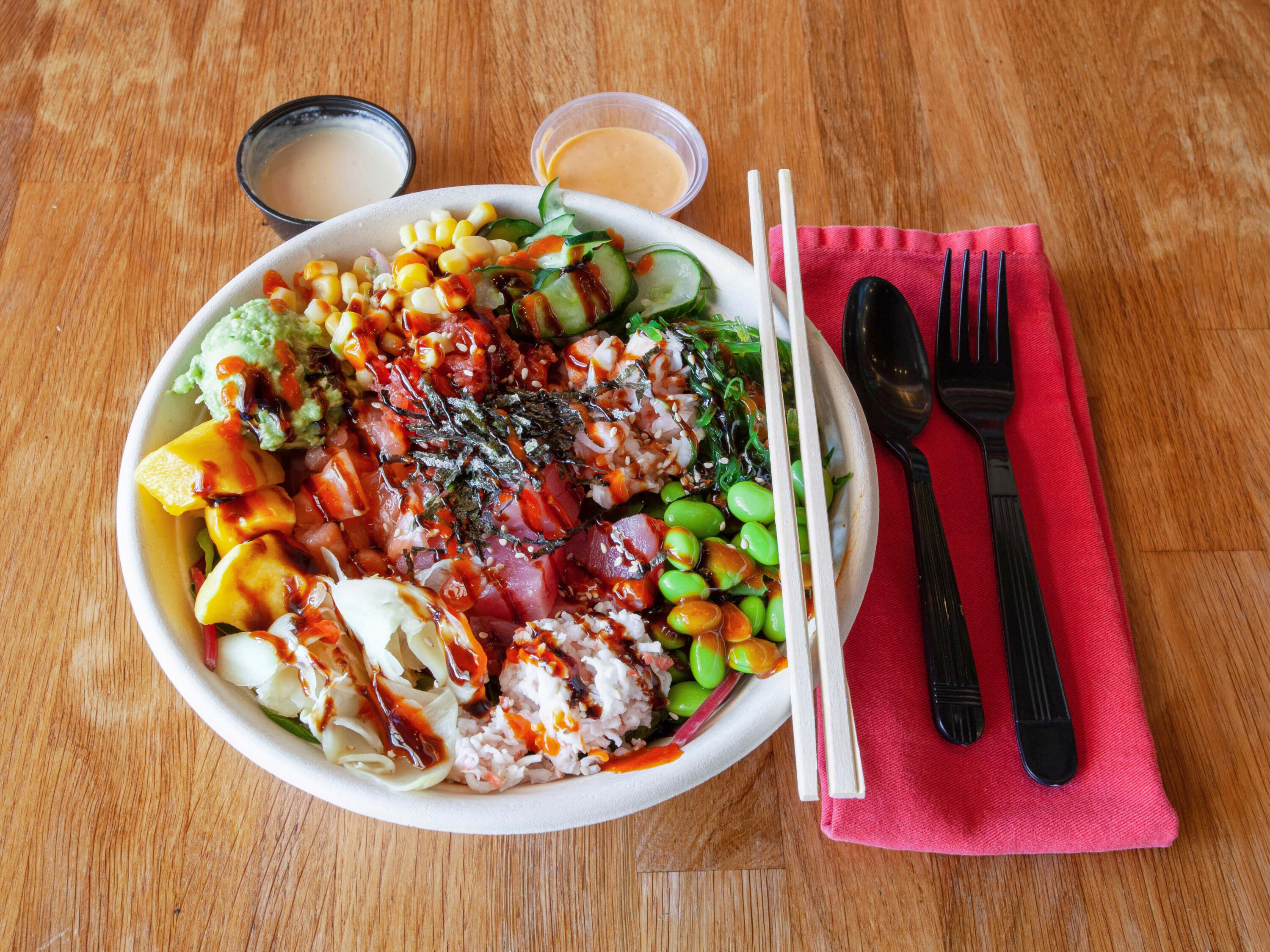 Order Large, 4 Proteins Bowl food online from Poke Tiki store, Tustin on bringmethat.com
