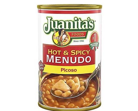 Order Juanitas Menudo Hot & Spicy - 15 Oz  food online from Pit Stop Liquor Mart store, El Monte on bringmethat.com
