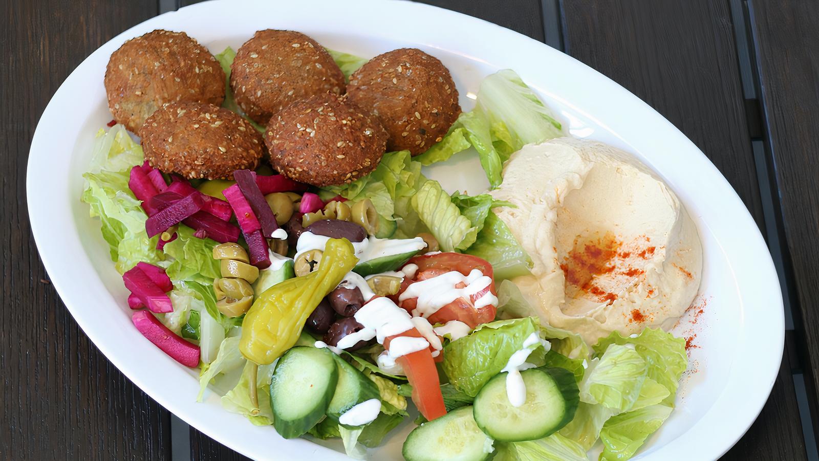 Order 11. Falafel Platter food online from The Green Olive store, Long Beach on bringmethat.com