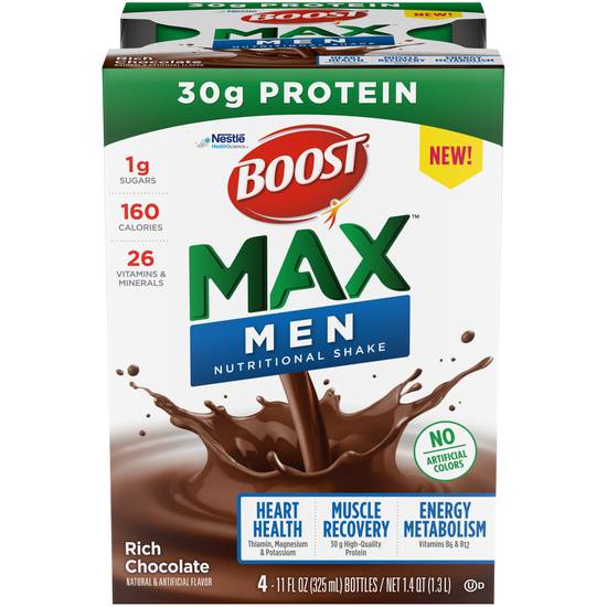 Order Boost Max Ready-to-Drink Nutritional Shake Rich Chocolate (11 oz x 4 ct) food online from Rite Aid store, Tredyffrin on bringmethat.com