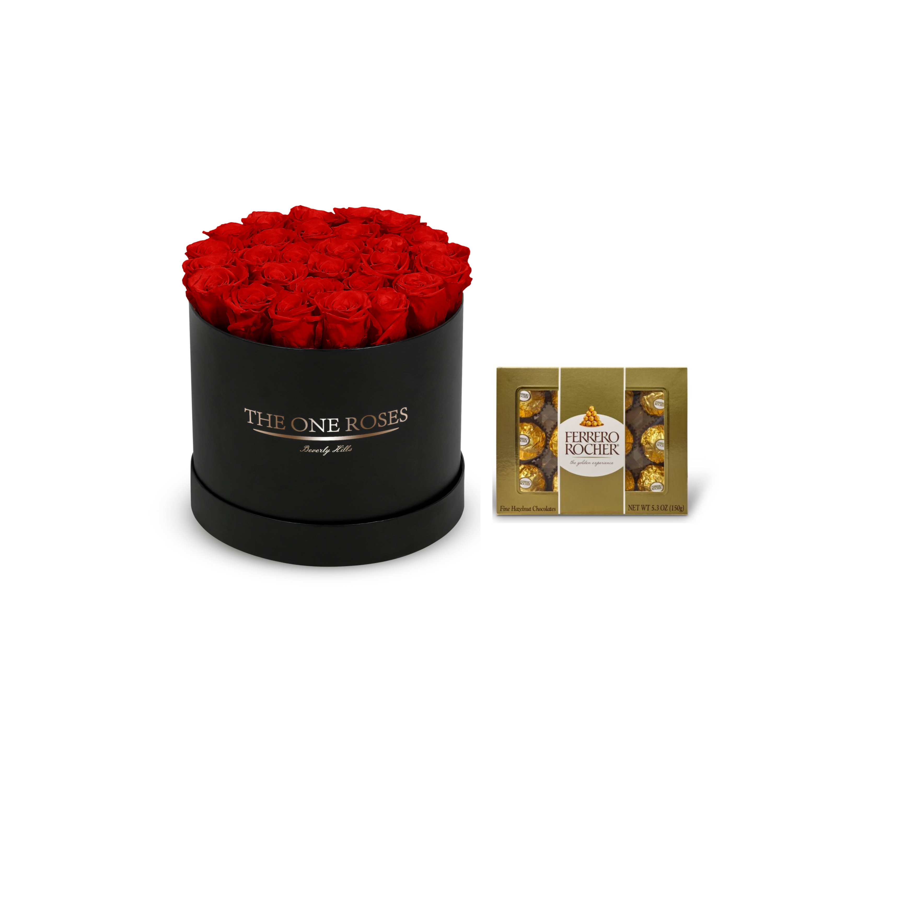 Order  Chocolates and Our Round Flat Luxury Box with long Lasting Real Roses food online from The One Roses store, Irvine on bringmethat.com