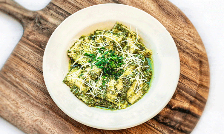 Order CHEESE RAVIOLI WITH PESTO food online from Amicis East Coast Pizzeria store, Menlo Park on bringmethat.com