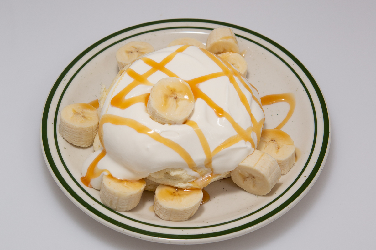 Order Caramel Banana Souffle Pancake food online from Basilur Tee&Coffee store, Buena Park on bringmethat.com