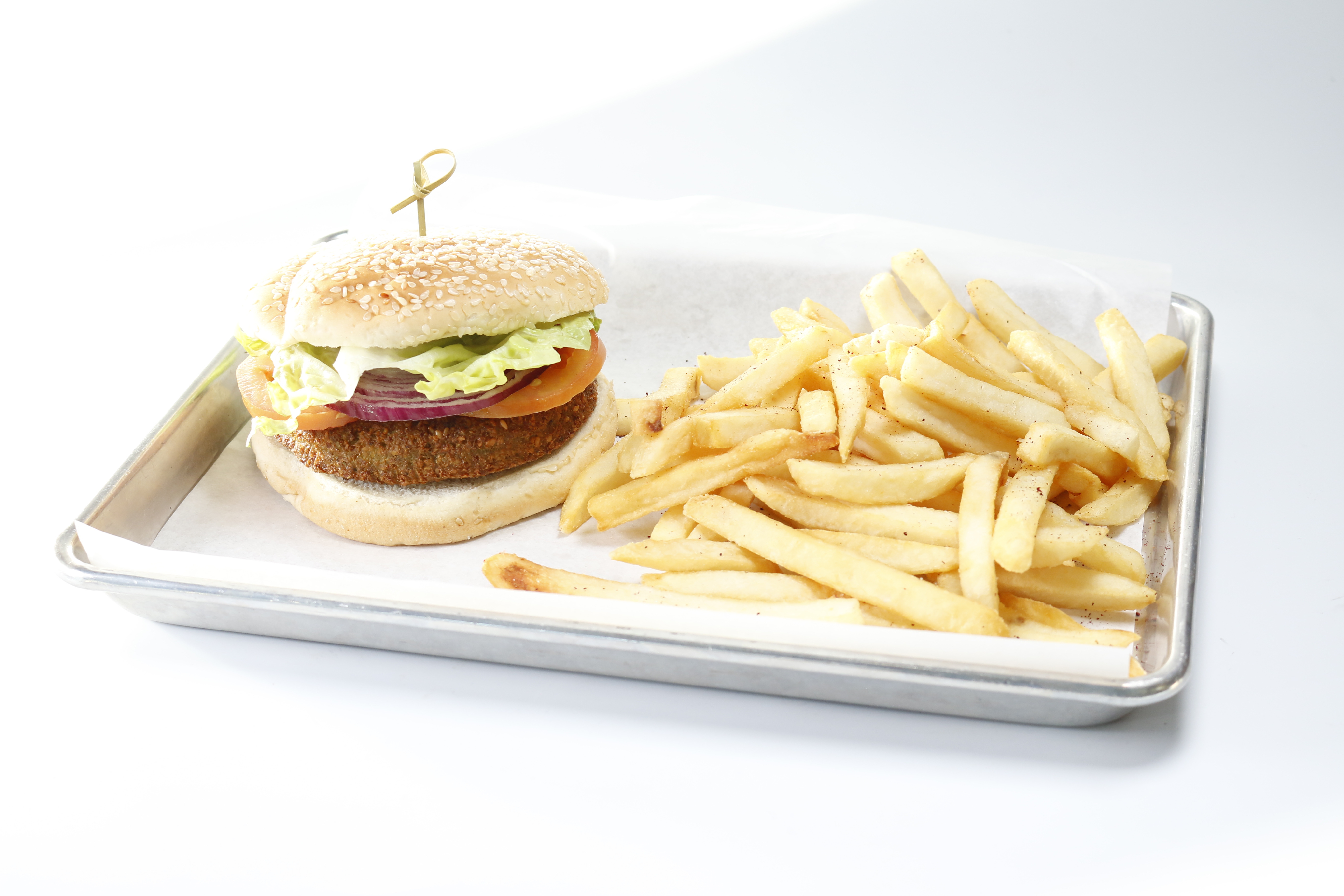 Order Falafel Burger with Fries  food online from Wing Pop By Gyro Express store, San Francisco on bringmethat.com