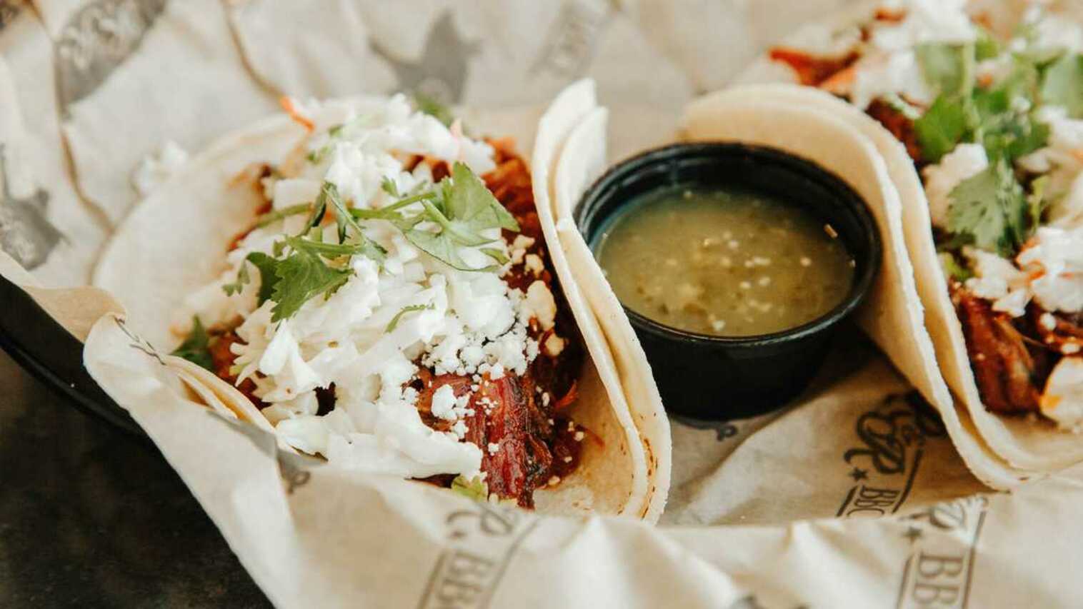 Order BBQ Pork Tacos food online from R & R Bbq store, Provo on bringmethat.com