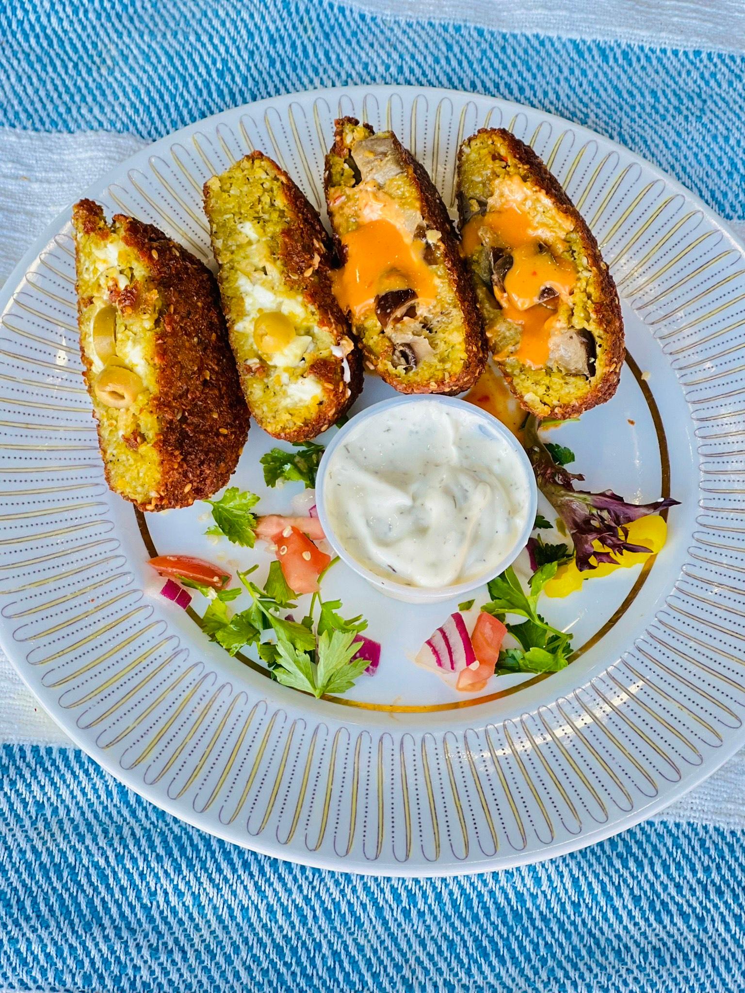 Order Falafel Mahshea Eggplant And Harissa food online from Kimo Kitchen store, Rockaway Beach on bringmethat.com