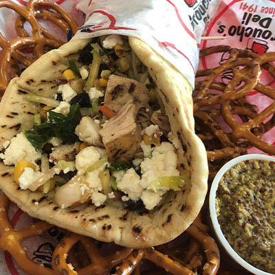 Order *Chicken Power Pita food online from Groucho's Deli store, Statesville on bringmethat.com