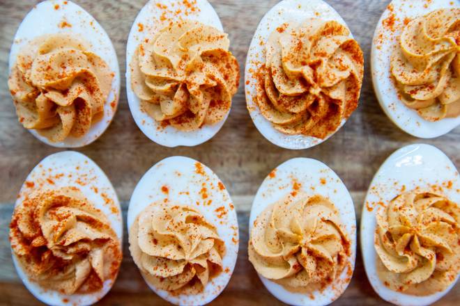 Order SMOKY CHIPOTLE DEVILED EGGS food online from Hill Country Barbecue Market store, Washington on bringmethat.com
