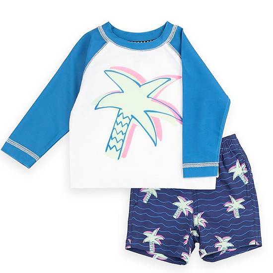 Order Sovereign Code® Size 4T 2-Piece Palm Tree Rashguard and Swim Trunk Set in Navy food online from Bed Bath & Beyond store, Daly City on bringmethat.com