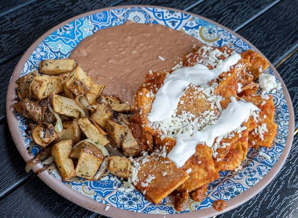 Order Red Chilaquiles Plate food online from El Pollo Grill store, Chula Vista on bringmethat.com