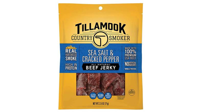 Order Tillamook Smoked Beef Jerky Sea Salt & Cracked Pepper food online from Trumbull Mobil store, Trumbull on bringmethat.com