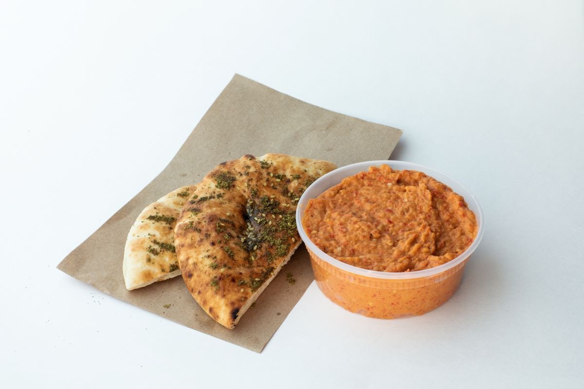 Order RED PEPPER BABAGANOUSH + ZA'ATAR PITA food online from Waverly store, New York on bringmethat.com