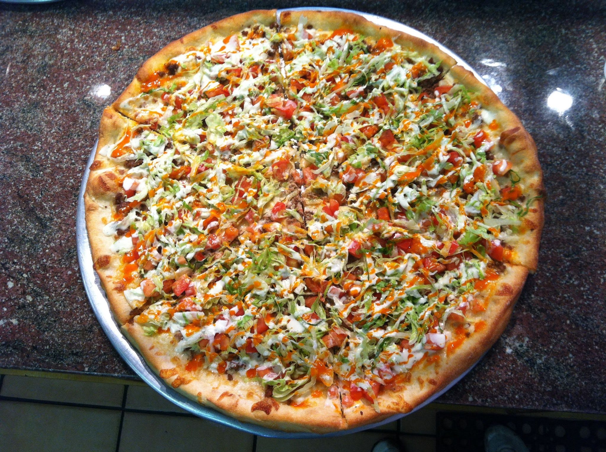 Order Taco Pizza - Medium 14'' food online from Padrino's Pizza & Family store, Eagleville on bringmethat.com